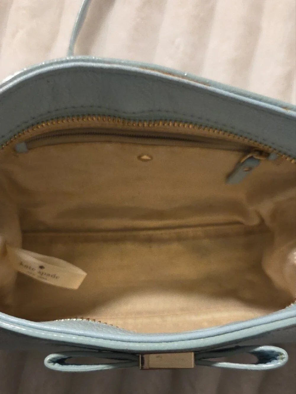 kate spade light blue pebbled leather bow crossbody